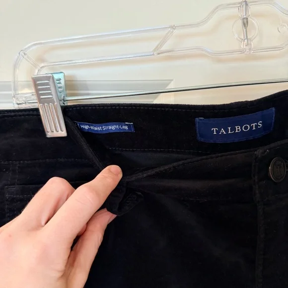 Talbots Classic High Waist Straight Leg Black Velvet Trousers Jeans - Picture 4 of 5